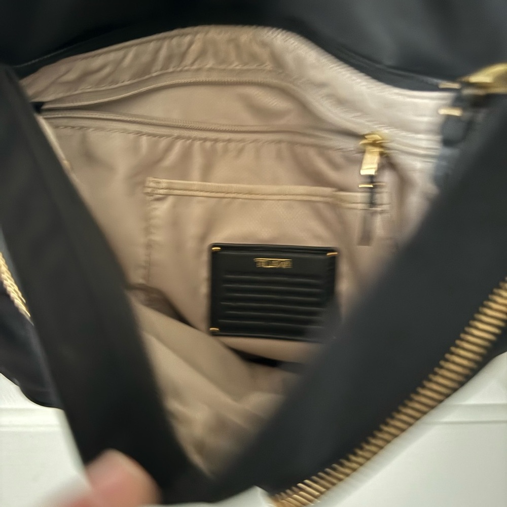 Tumi Sadler Black Crossbody Bag with Gold Accents EC - Picture 3 of 7